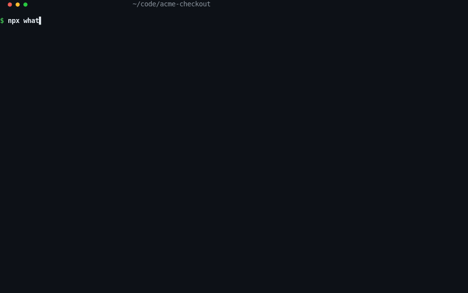 whatbroke in use: a failing test is captured, the suspect file is ranked, and the fix is verified